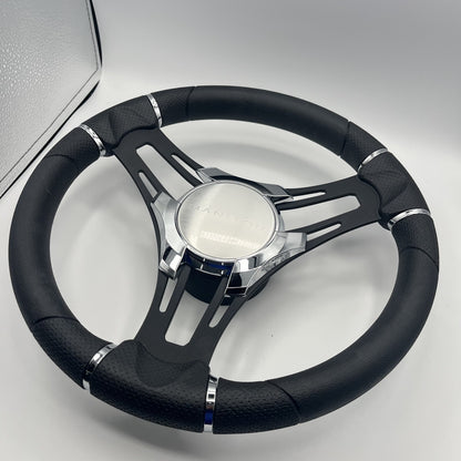 Gussi Italia Boat Steering Wheel Black Brushed Alum Spokes | Manitou