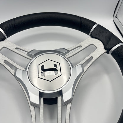 Gussi Italia Boat Steering Wheel Brushed Aluminum Spokes | Harris Pontoon Cap