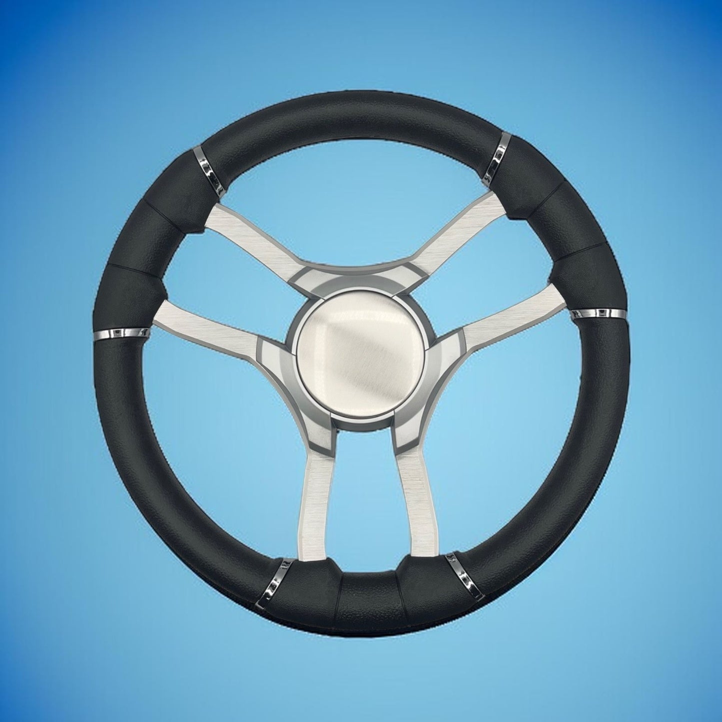 Malera Boat Steering Wheel Brushed Alum Spoke | Silver Plain Center Cap
