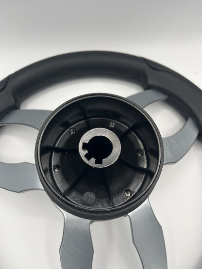 Garda Boat Steering Wheel Brushed Dual Spoke Alum | Manitou Pontoon Boat Logo