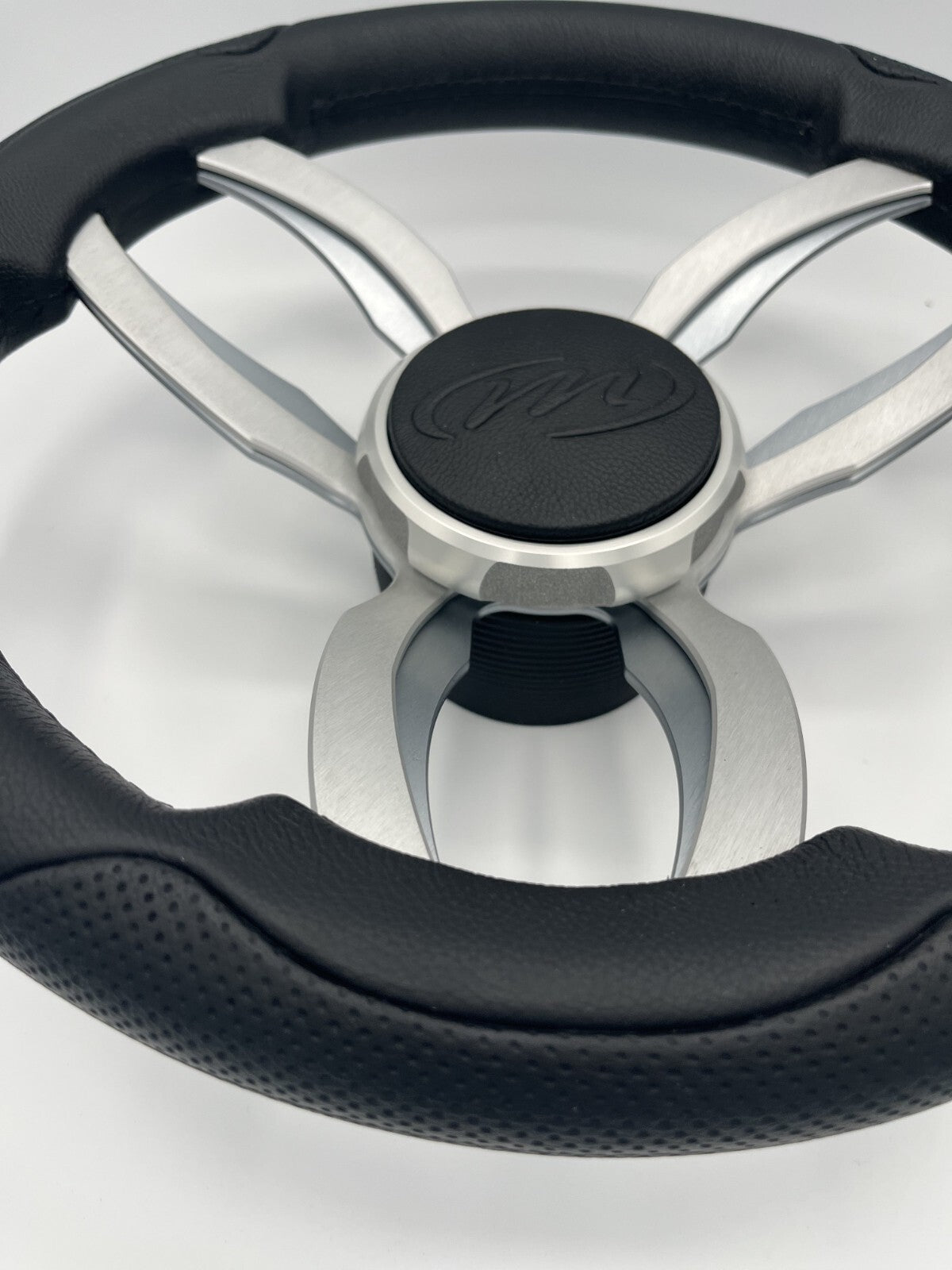 Garda Boat Steering Wheel Brushed Dual Spoke Alum | Manitou Pontoon Boat Logo