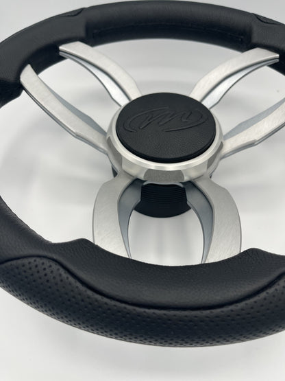 Garda Boat Steering Wheel Brushed Dual Spoke Alum | Manitou Pontoon Boat Logo