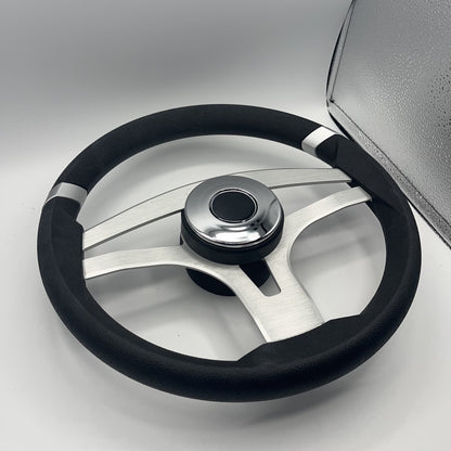Badia Boat Steering Wheel Brushed Aluminum Spokes | Chrome-style Dome