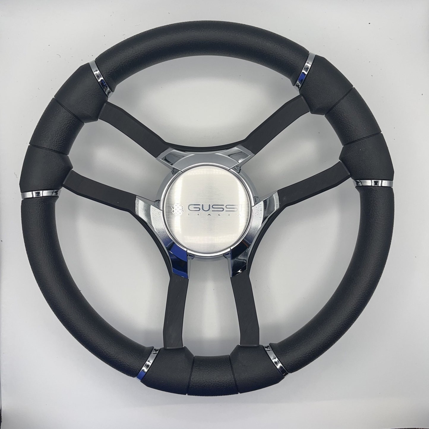 Malera Boat Steering Wheel Black Aluminum Spokes | Gussi Italia Logo