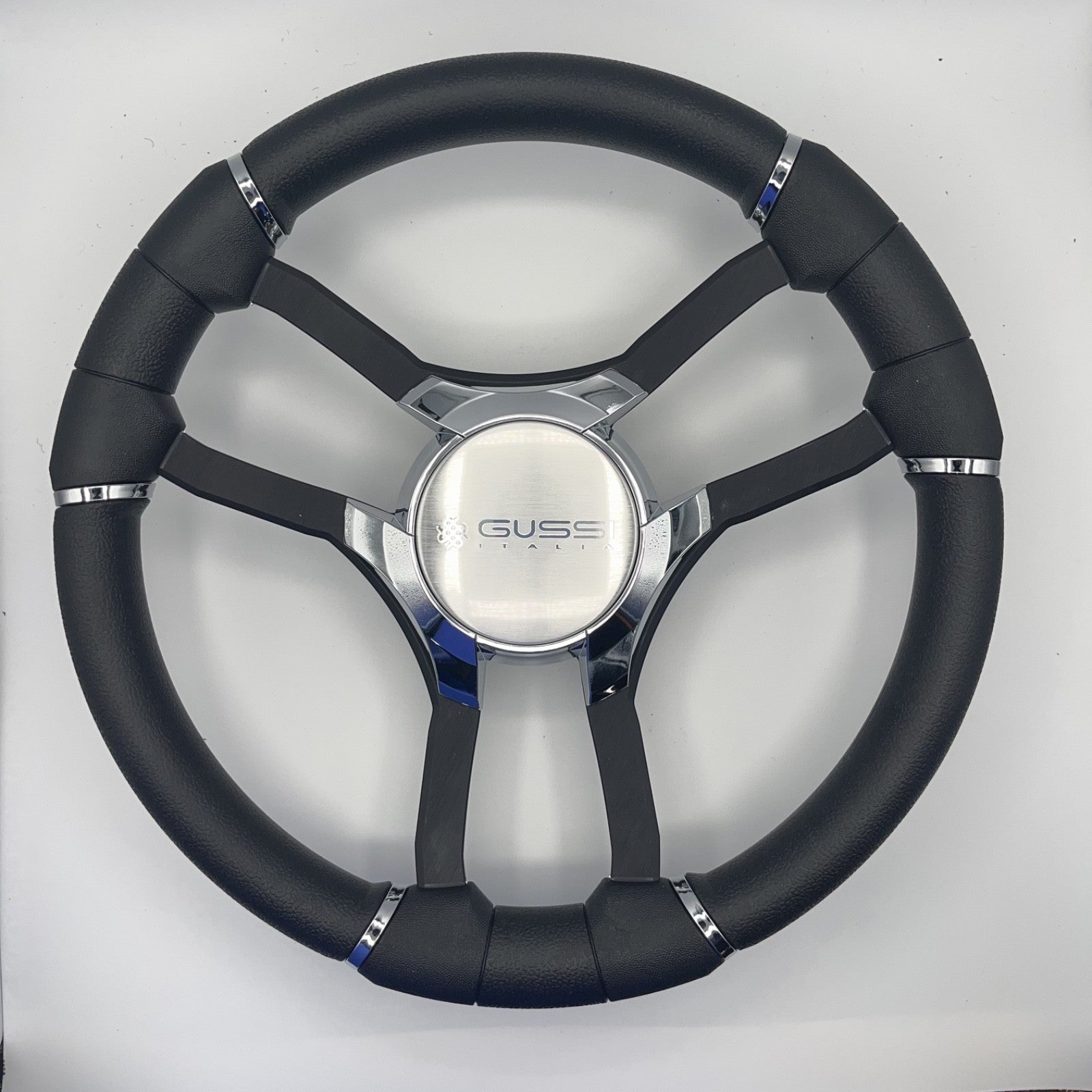 Malera Boat Steering Wheel Black Aluminum Spokes | Gussi Italia Logo