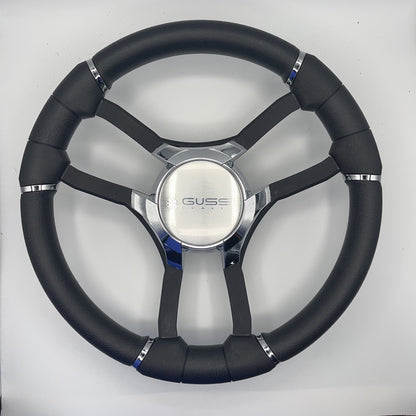 Malera Boat Steering Wheel Black Aluminum Spokes | Gussi Italia Logo