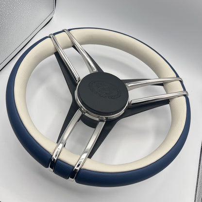 Cobalt Boat Steering Wheel Stainless Steel Spoke Blue Leather Rim | Cobalt Logo
