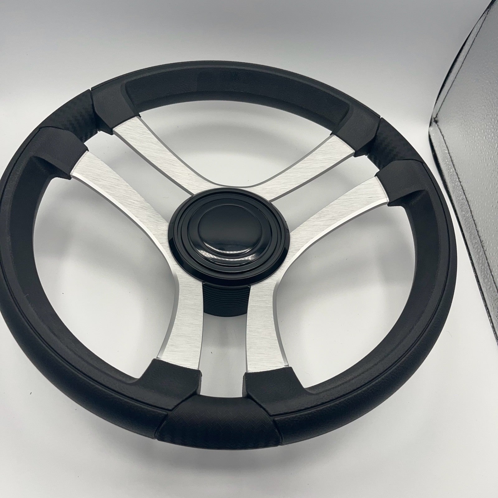 Benaco Boat Steering Wheel Brushed Aluminum Spokes | LG Black Snap-in