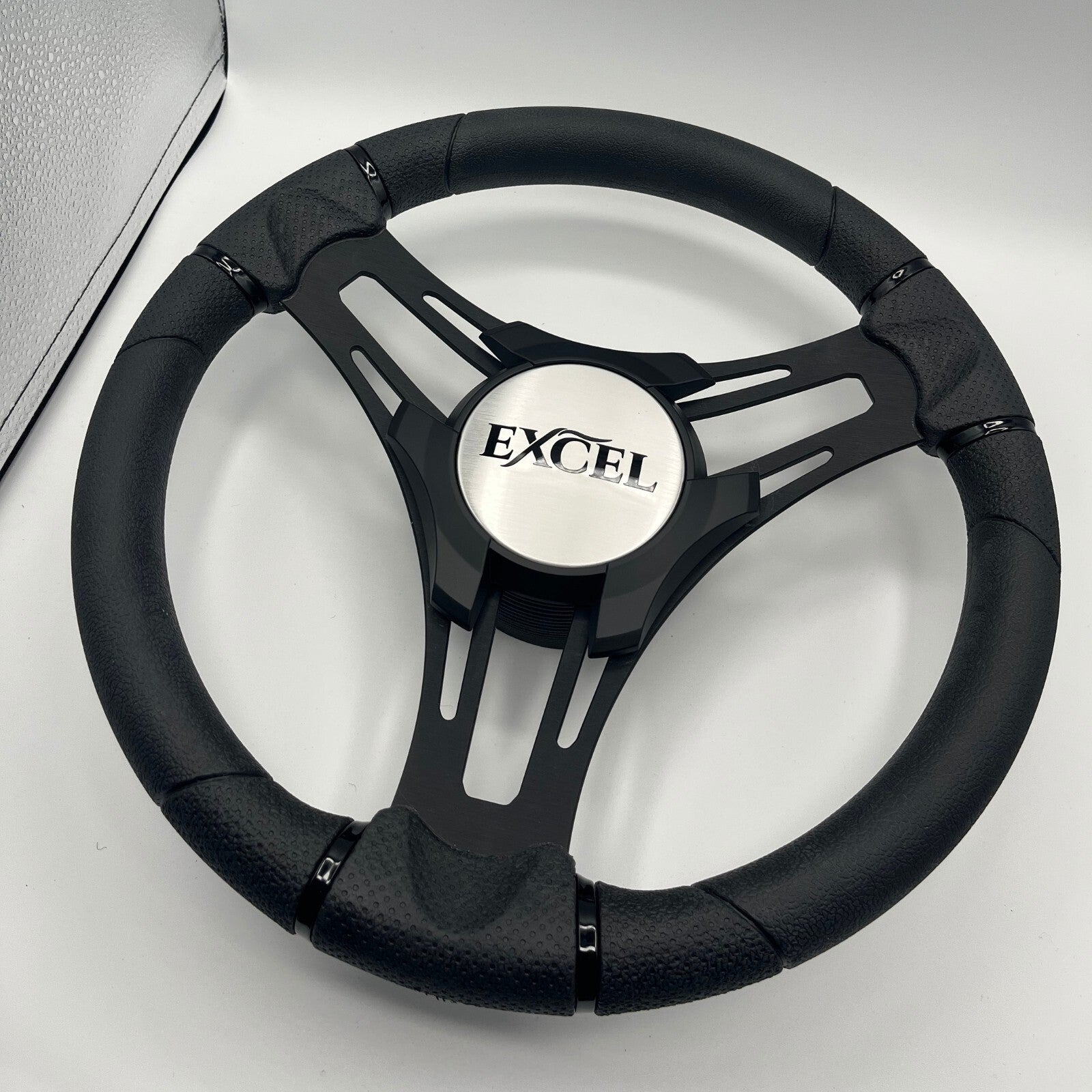 Verona Boat Steering Wheel Black Brushed Aluminum Spokes | Excel Boats