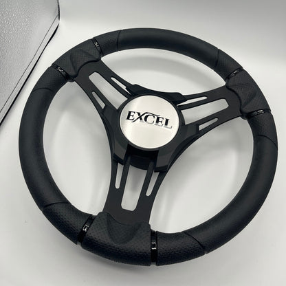 Verona Boat Steering Wheel Black Brushed Aluminum Spokes | Excel Boats