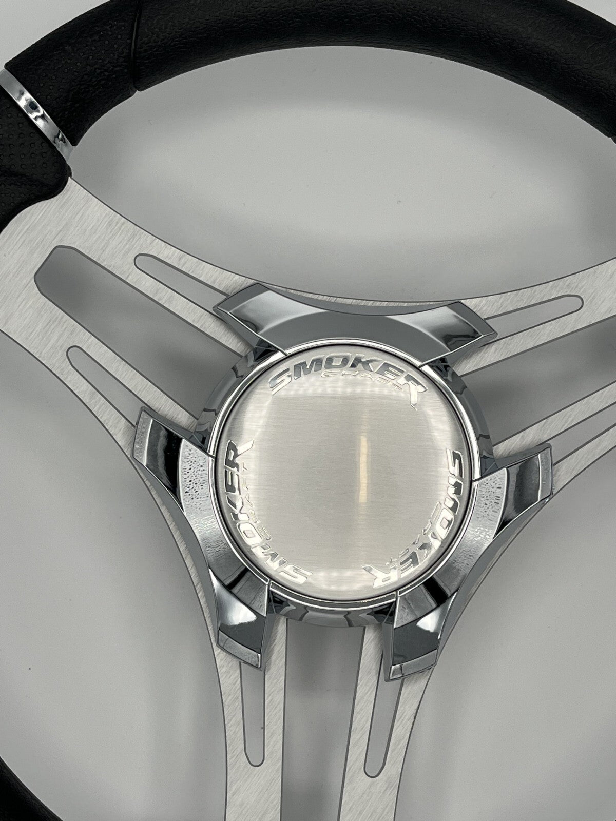 Verona Boat Steering Wheel Gray Brushed Aluminum Spokes | Smoker Logo