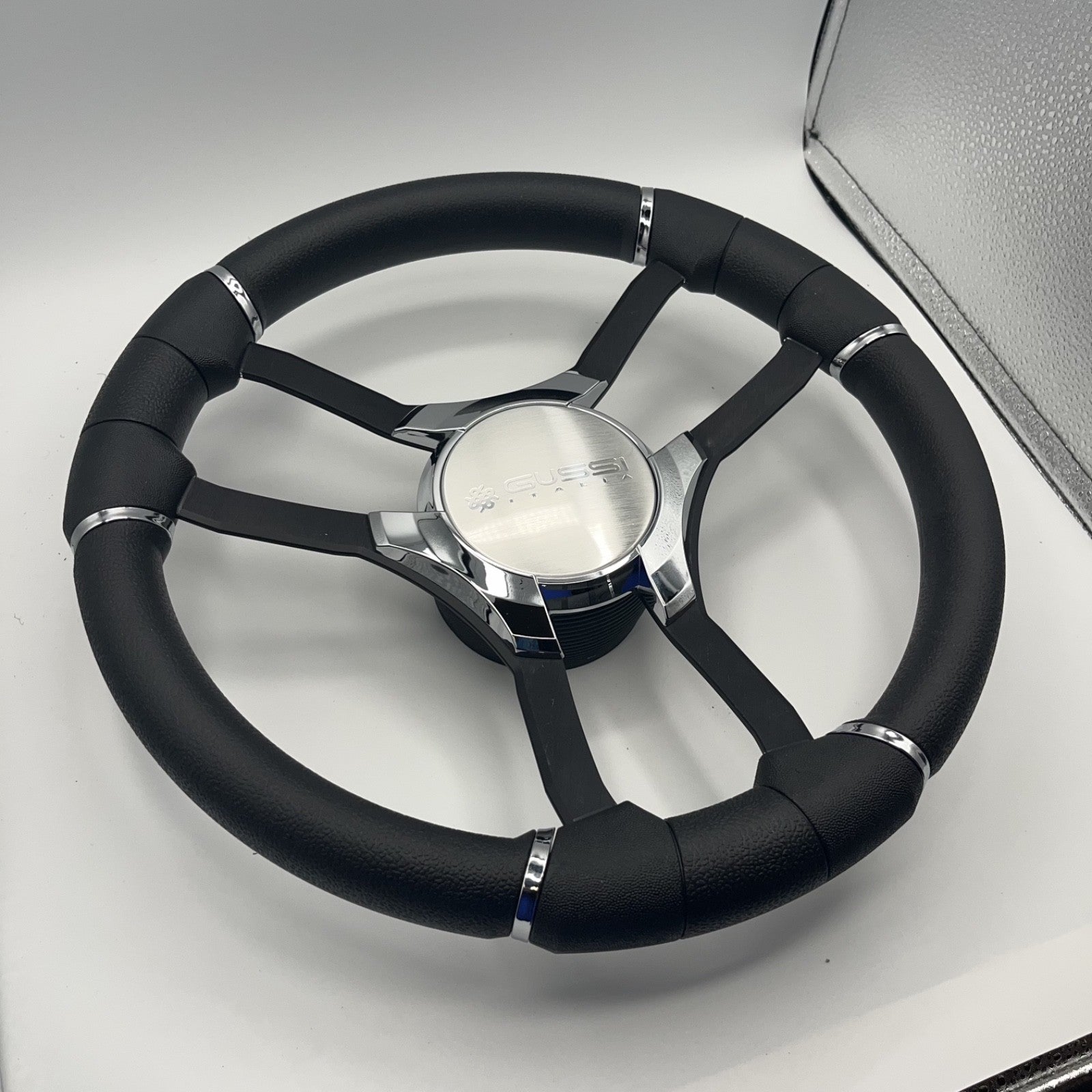 Malera Boat Steering Wheel Black Aluminum Spokes | Gussi Italia Logo