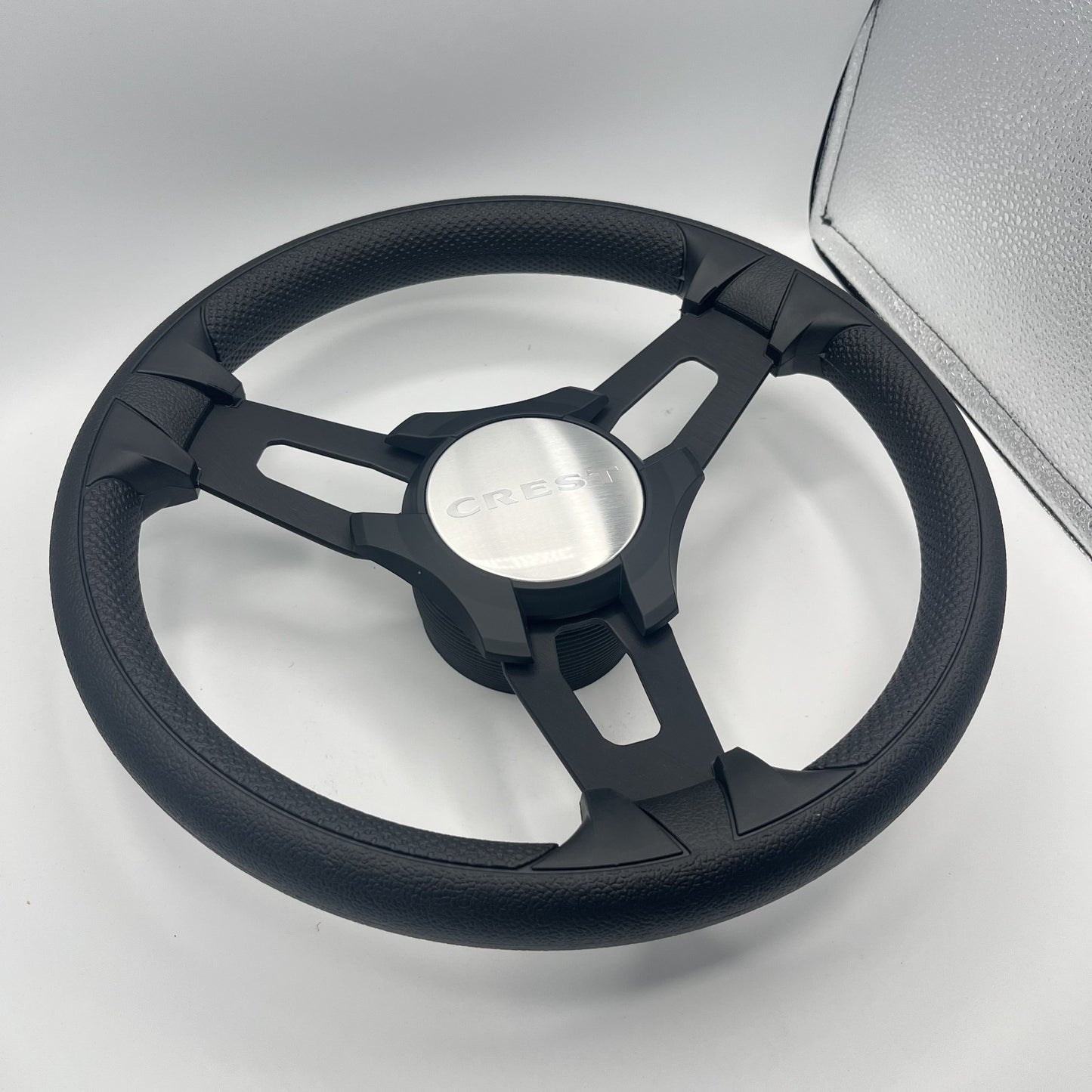 Gussi Italia Boat Model 15 Steering Wheel Black Brushed Alum Spokes |Blk Crest