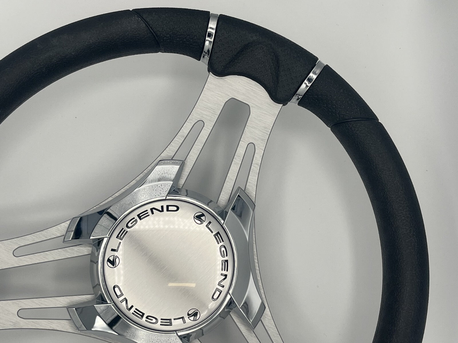 Verona Boat Steering Wheel Gray Brushed Aluminum Spokes | Legend Boats Logo