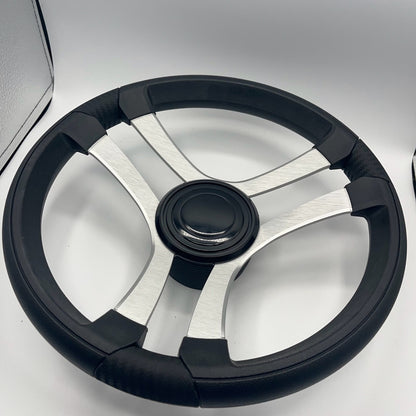 Benaco Boat Steering Wheel Brushed Aluminum Spokes | LG Black Snap-in