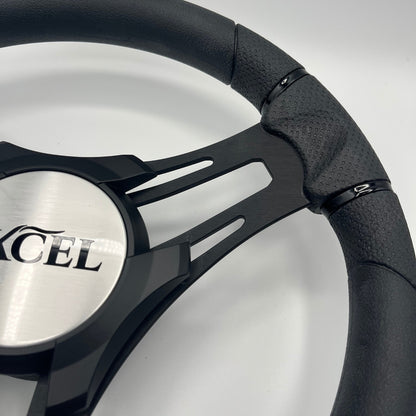 Verona Boat Steering Wheel Black Brushed Aluminum Spokes | Excel Boats