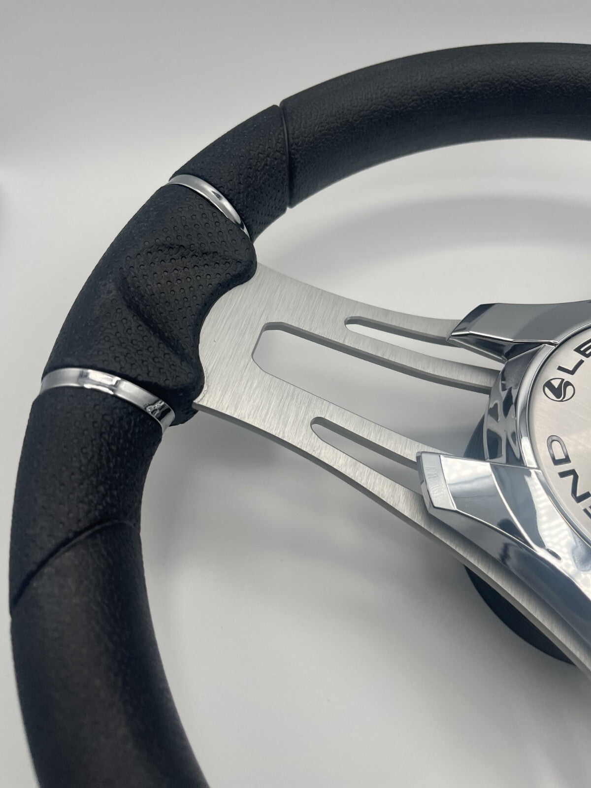 Verona Boat Steering Wheel Gray Brushed Aluminum Spokes | Legend Boats Logo