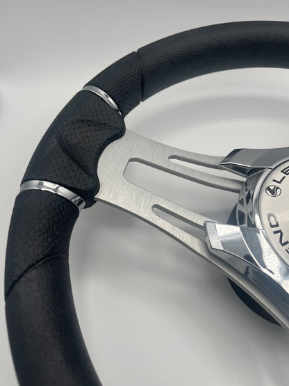Verona Boat Steering Wheel Gray Brushed Aluminum Spokes | Legend Boats Logo