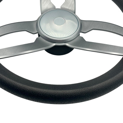 Cabrio Boat Steering Wheel Gray Brushed Alum Spoke | Starburst Center Cap