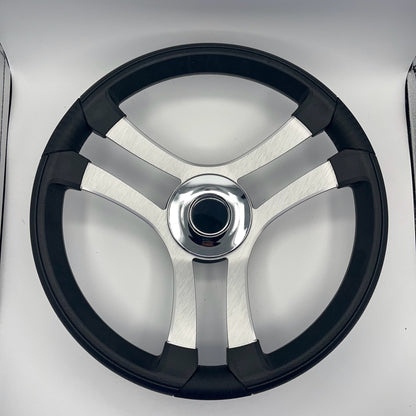 Benaco Boat Steering Wheel Brushed Aluminum Spokes | Chrome-style Dome