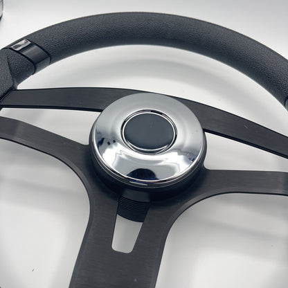 Badia Boat Steering Wheel Brushed Black Aluminum Spokes | Chrome-style Dome