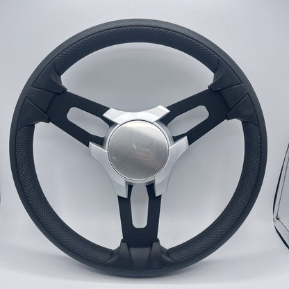 Model 15 Boat Steering Wheel Black Brushed Alum Spokes | SilvPlain