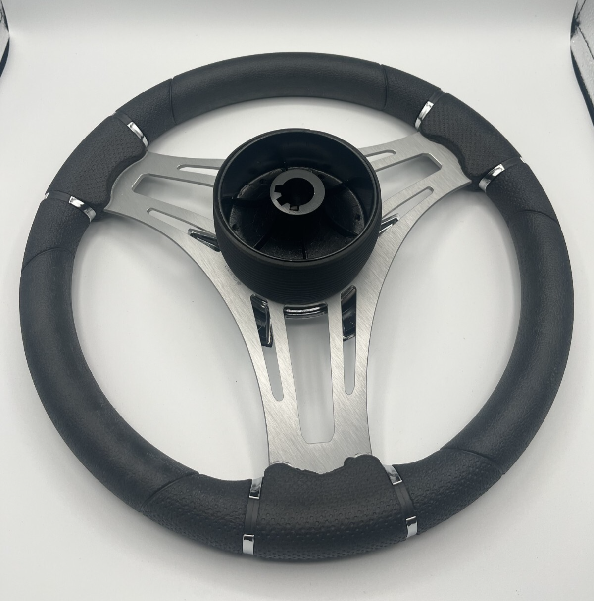 Verona Boat Steering Wheel Gray Brushed Aluminum Spokes