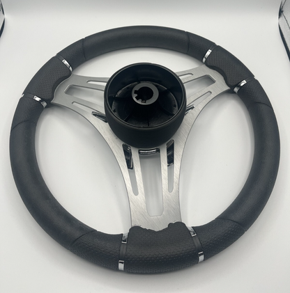 Verona Boat Steering Wheel Gray Brushed Aluminum Spokes
