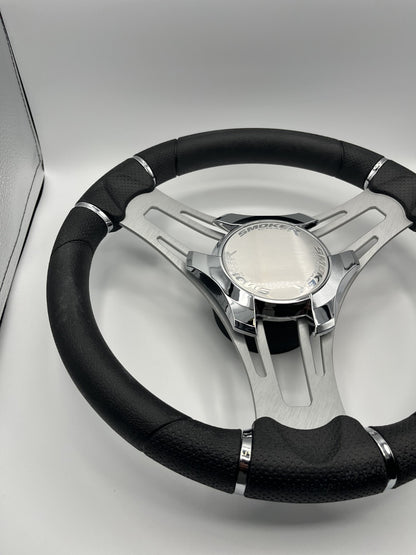 Verona Boat Steering Wheel Gray Brushed Aluminum Spokes | Smoker Logo