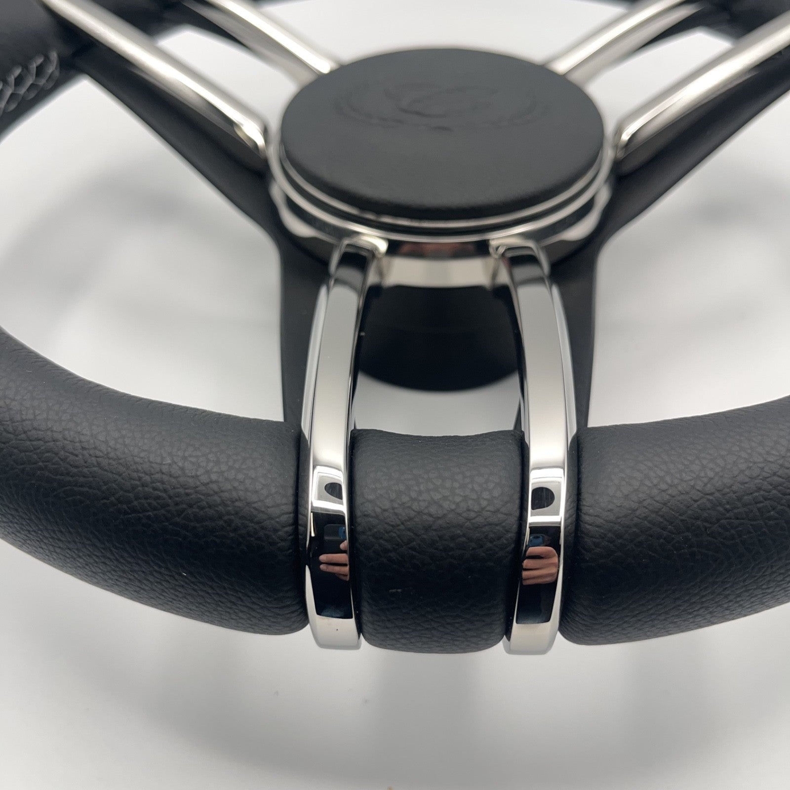 Cobalt Boat Steering Wheel Stainless Steel Spoke Leather Rim | Cobalt Boats Logo