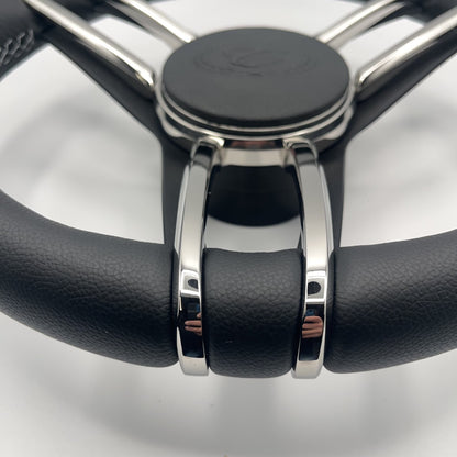 Cobalt Boat Steering Wheel Stainless Steel Spoke Leather Rim | Cobalt Boats Logo