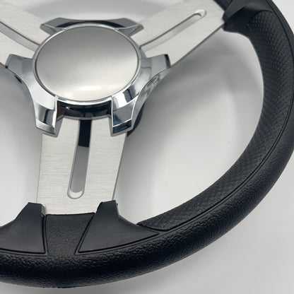 Model 15A Marine Steering Wheel Brushed Alum Spokes | Chrome Blank Cap