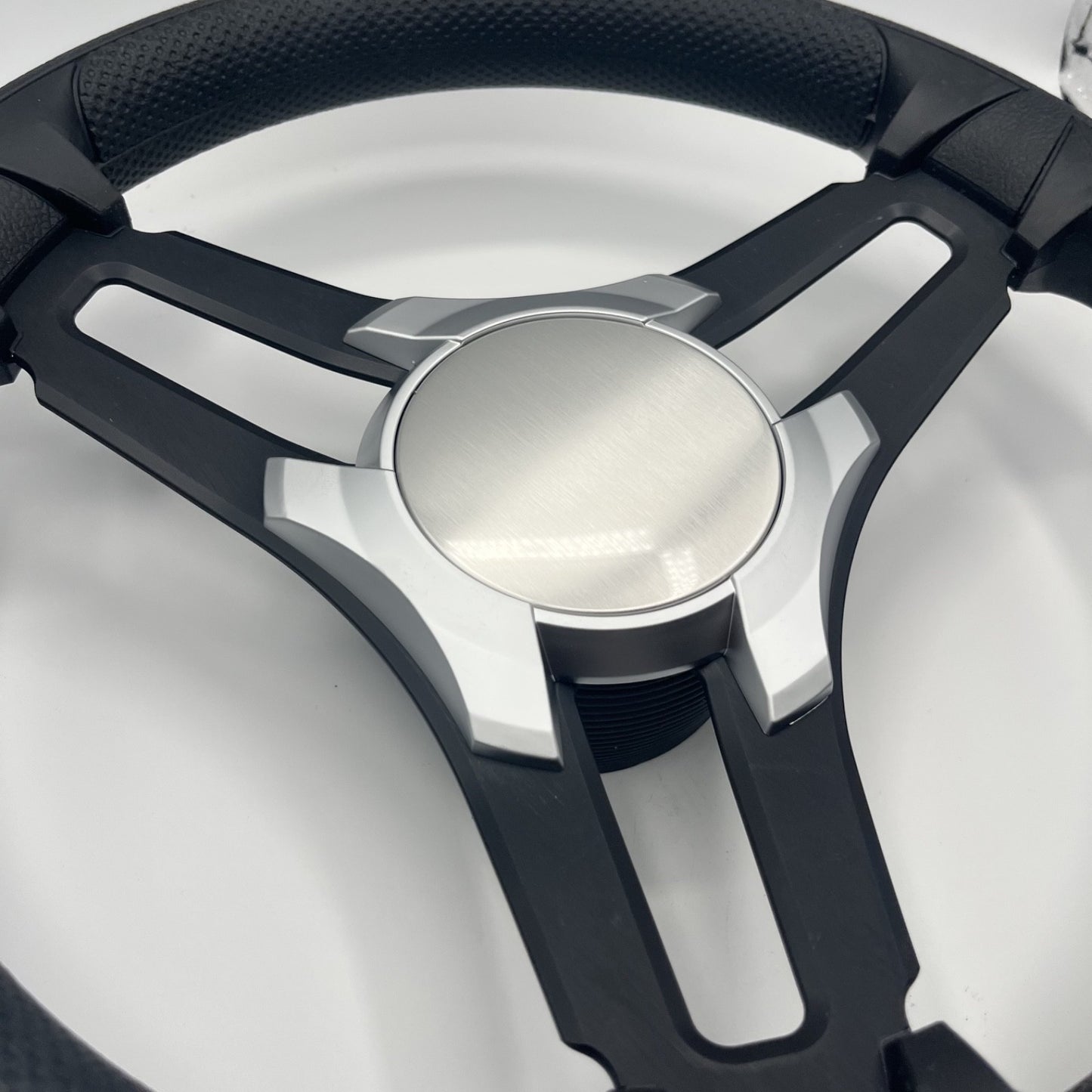 Gussi Italia Marine Steering Wheel Black Brush Metal Spokes | Silver Plain
