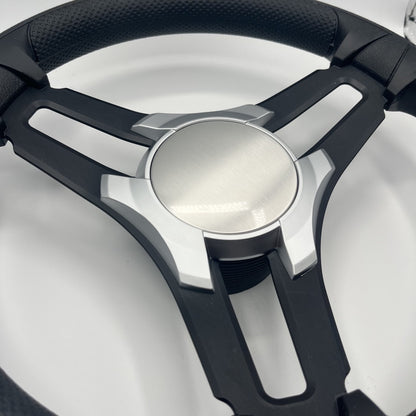 Gussi Italia Marine Steering Wheel Black Brush Metal Spokes | Silver Plain