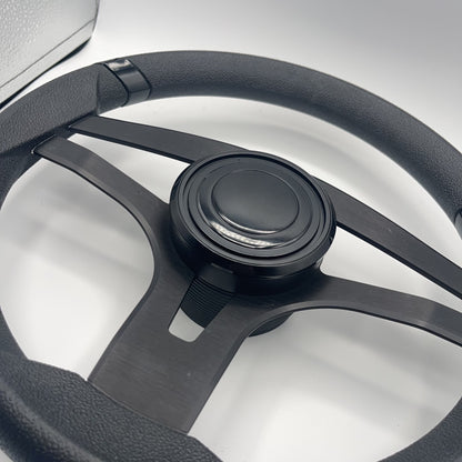Badia Boat Steering Wheel Brushed Black Aluminum Spokes | LG Black Snap-in