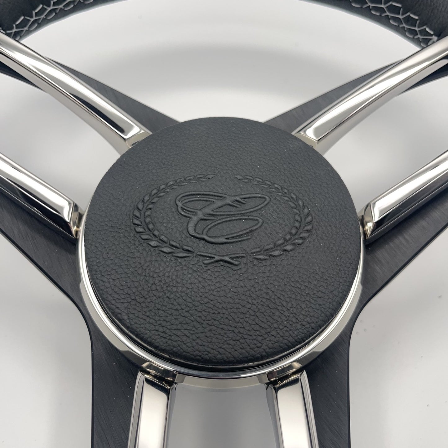 Cobalt Boat Steering Wheel Stainless Steel Spoke Leather Rim | Cobalt Boats Logo