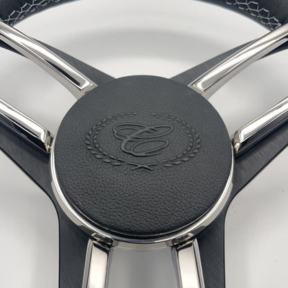 Cobalt Boat Steering Wheel Stainless Steel Spoke Leather Rim | Cobalt Boats Logo