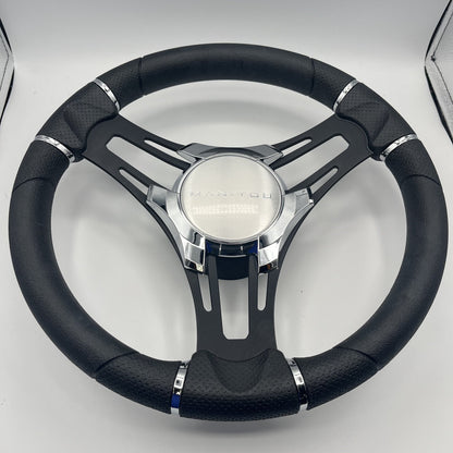 Gussi Italia Boat Steering Wheel Black Brushed Alum Spokes | Manitou