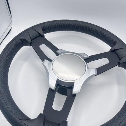 Gussi Italia Boat Model 15 Steering Wheel Black Brushed Alum Spokes | SilvPlain
