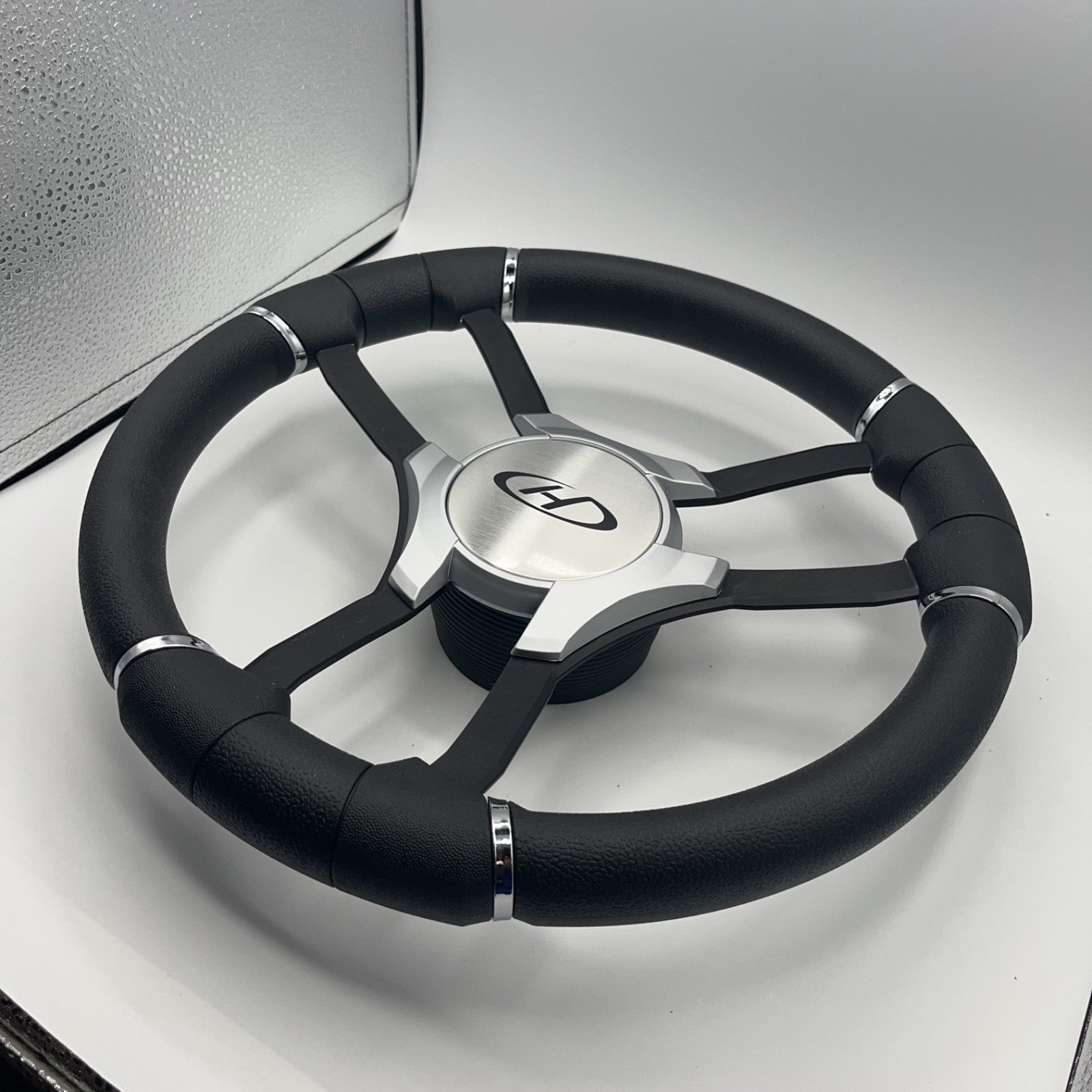 Malera Boat Steering Wheel Black Aluminum Spokes - Gray Harris Kayot