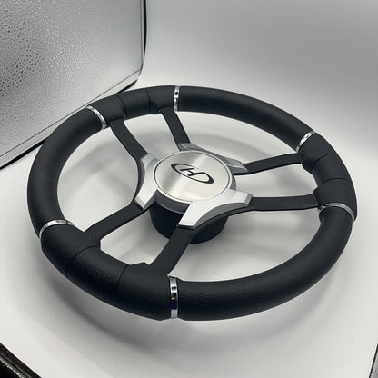 Malera Boat Steering Wheel Black Aluminum Spokes - Gray Harris Kayot