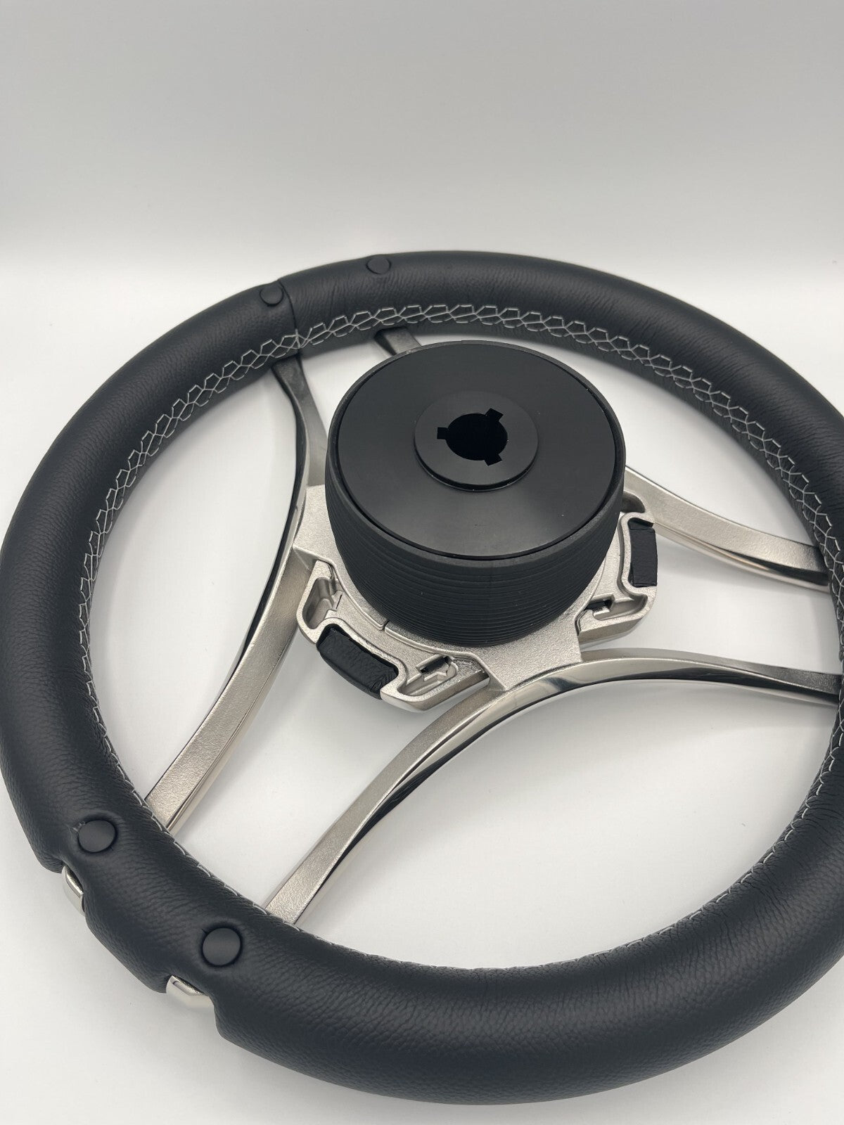 Lora Boat Steering Wheel Stainless Steel Spokes | Silver Wave Boat Logo