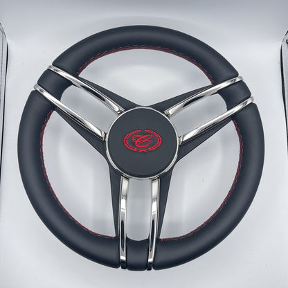 Cobalt Boat Steering Wheel Stainless Steel Spoke Leather Rim | Cobalt Boats Logo