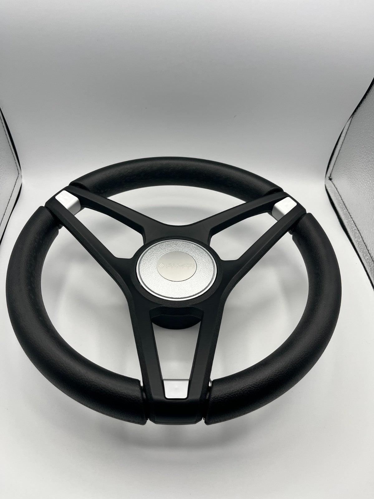 Molino Black w/Silver Accents Boat Steering Wheel | Gussi Italia Center Cap