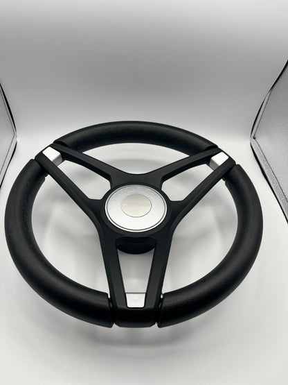 Molino Black w/Silver Accents Boat Steering Wheel | Gussi Italia Center Cap