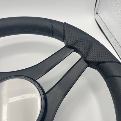 Molinara Marine Steering Wheel Black Brushed Alum Spokes | Plain Brushed