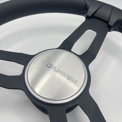 Gussi Italia Model 15 Steering Wheel Blk Brushed Alum Spokes | Silver Gussi Logo