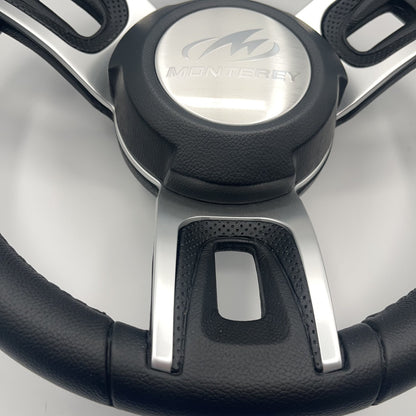 Gussi Italia Black Model 702 Steering Wheel | Monterey Boats Logo