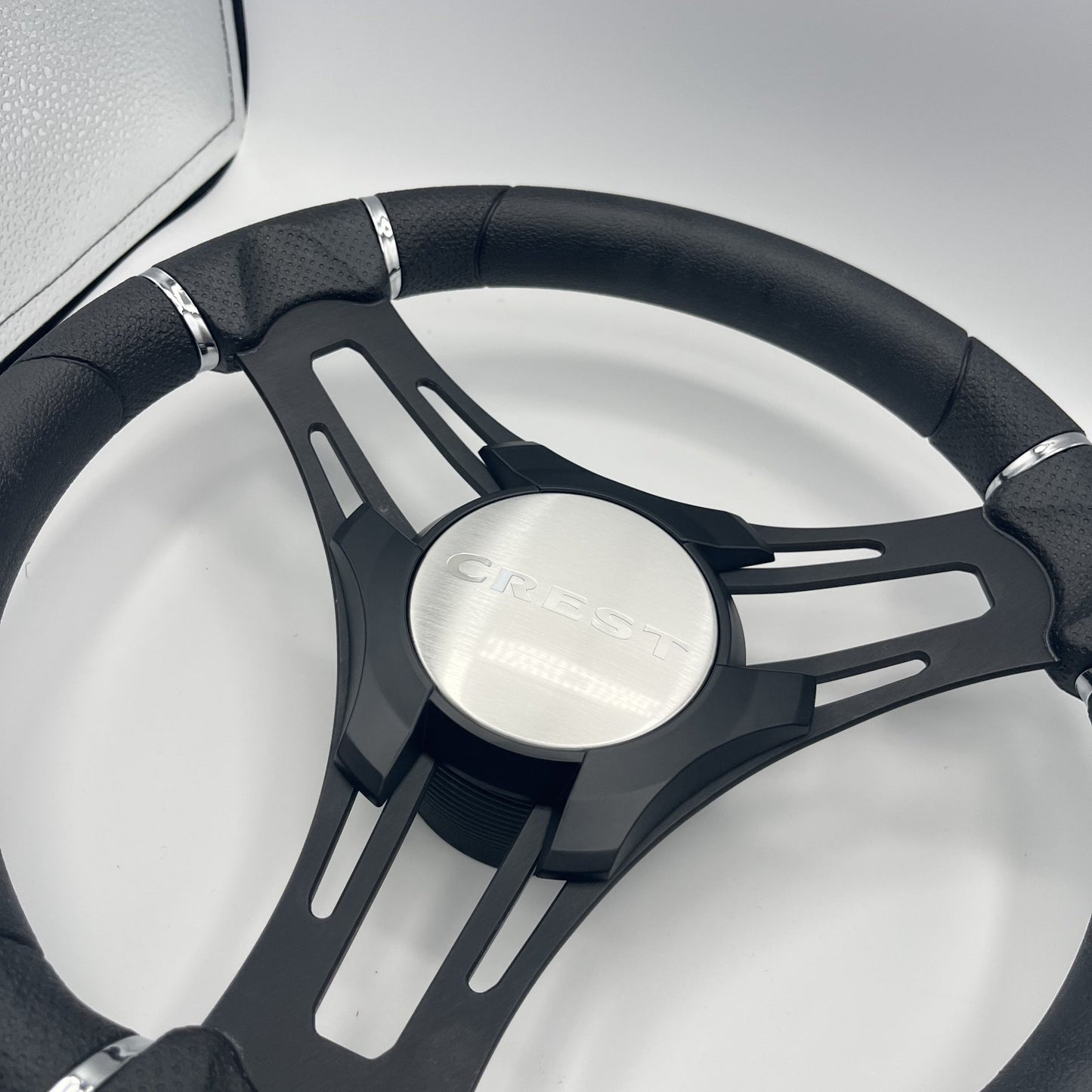Gussi Italia Boat Steering Wheel Black Brushed Alum Spokes | Crest