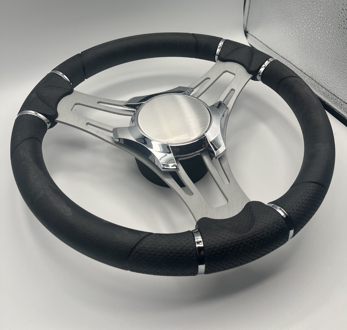 Verona Boat Steering Wheel Gray Brushed Aluminum Spokes